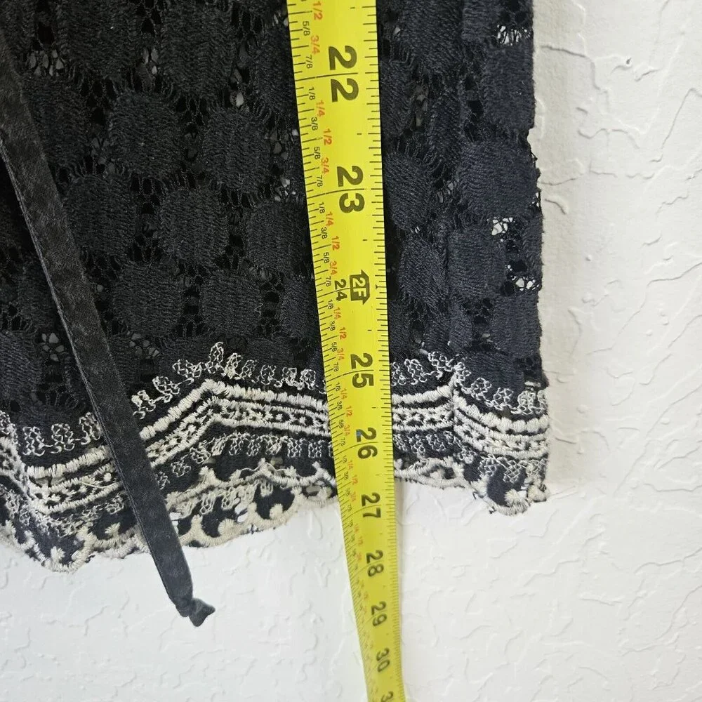 Womens Black Lace Dot Sheer  Blouse Sz Lg Fairy Grunge Goth Witchy Boho Office